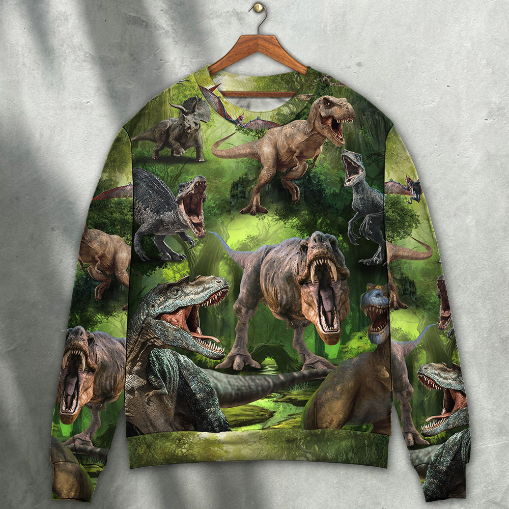 Dinosaur Forest Adventure Art – Sweater - Ugly Christmas Sweater