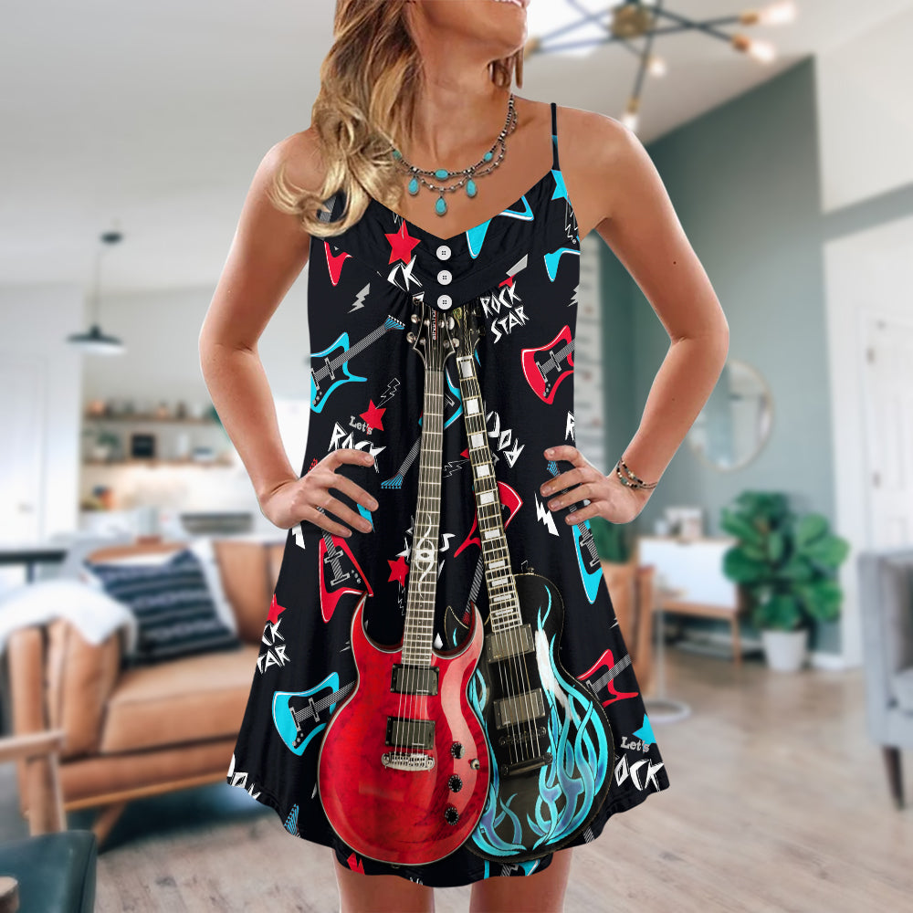 Guitar All I Need Is Music – Women's Summer Sleeveless V-Neck Camisole Dress
