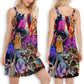 Patriotic Rocker Cat Style – Women's Summer Sleeveless V-Neck Camisole Dress