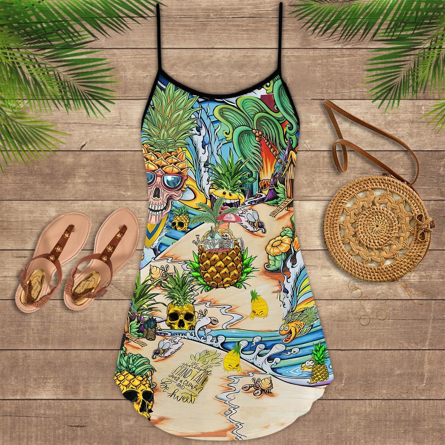Skull Pineapple Tropical Style – Women's Summer Sleeveless V-Neck Camisole Dress