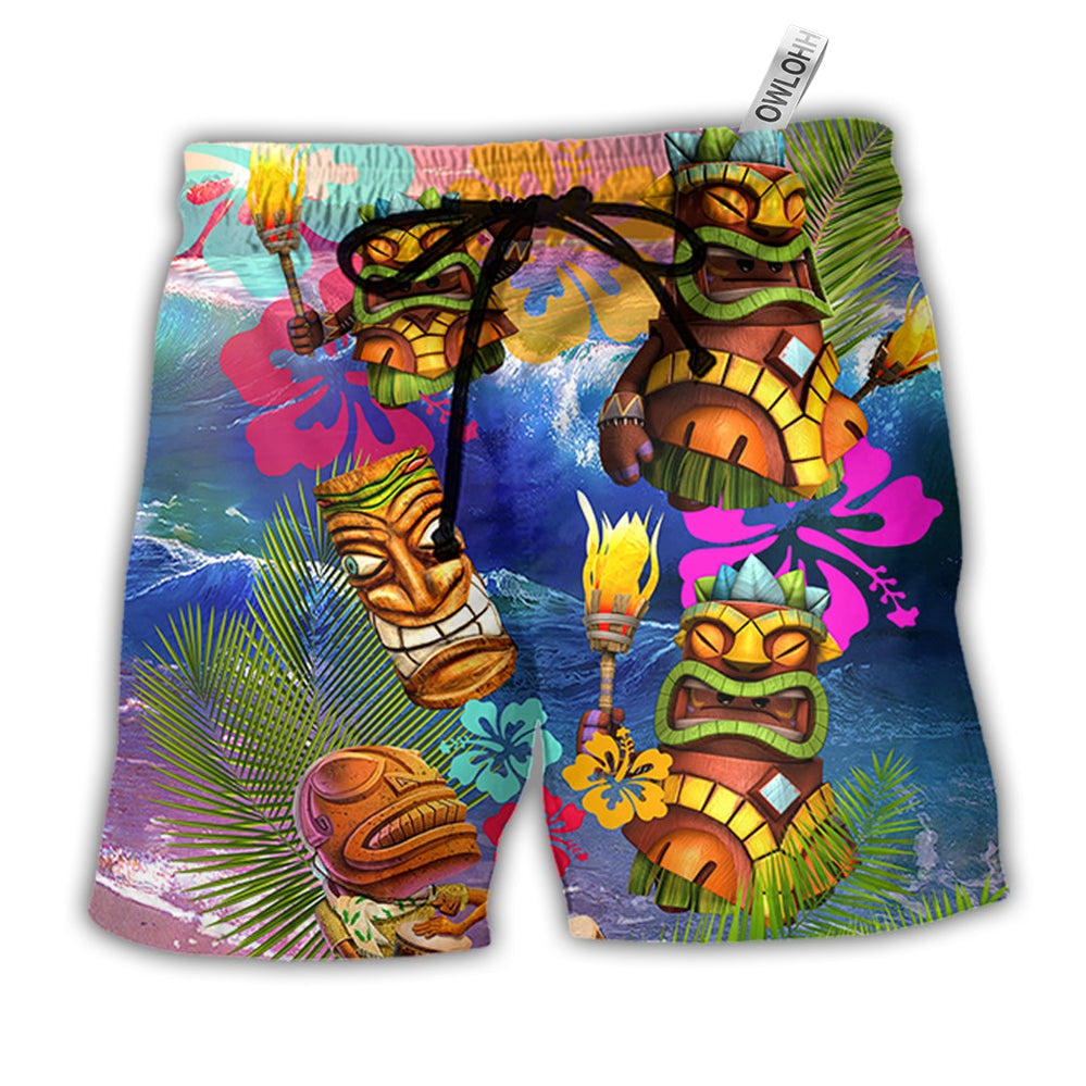 Beach Short / Adults / S Tiki Aloha Tiki Happy Tropical Flower - Beach Short - Owls Matrix LTD