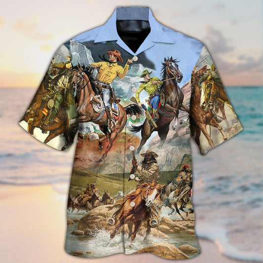 Cowboy Riding Horse Desert Western Art – Hawaiian Shirt