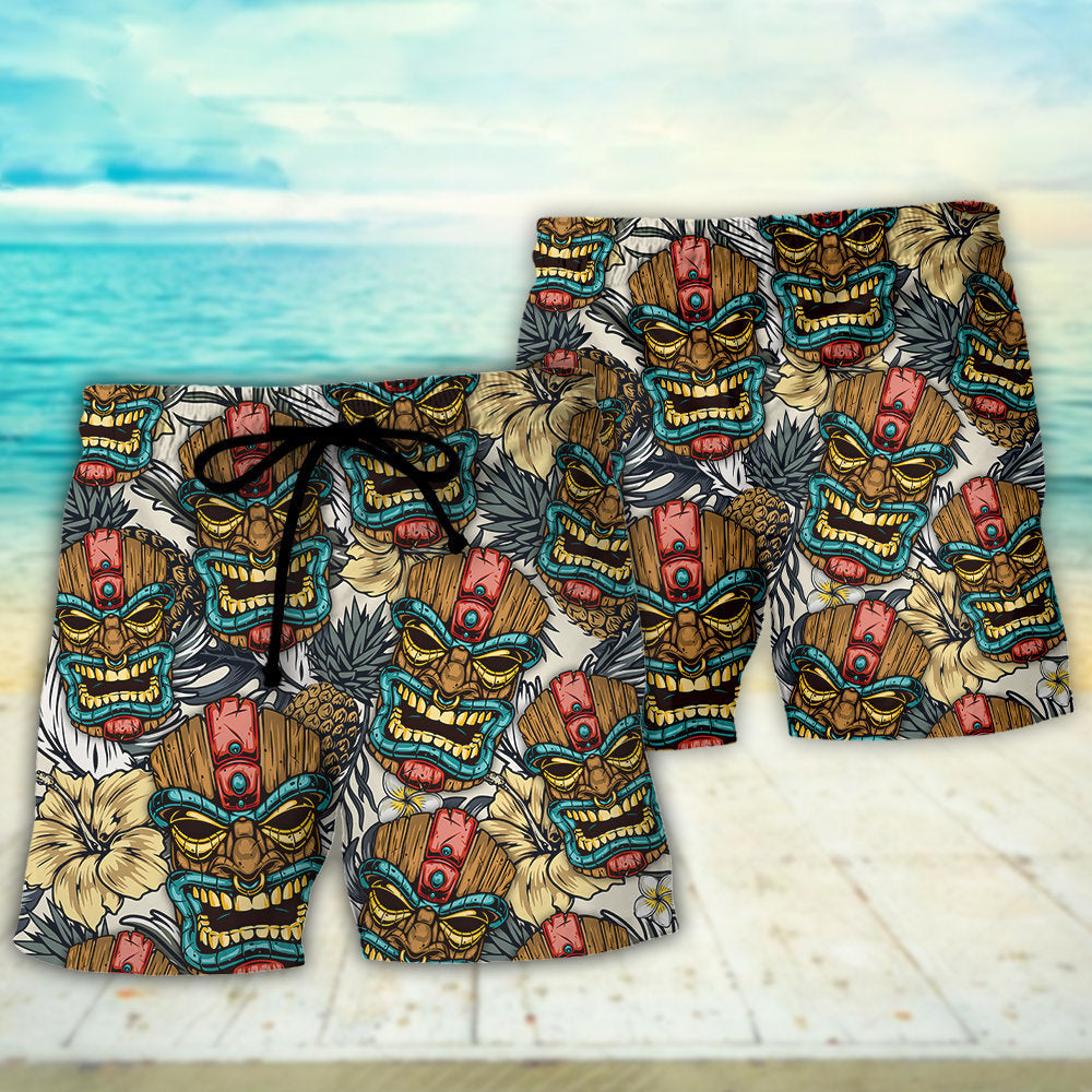Tiki Tribal Mask Tropical Leaves – Beach Short