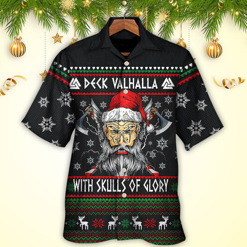 Christmas Viking Valhalla Skull Of Glory Norse Art - Hawaiian Shirt
