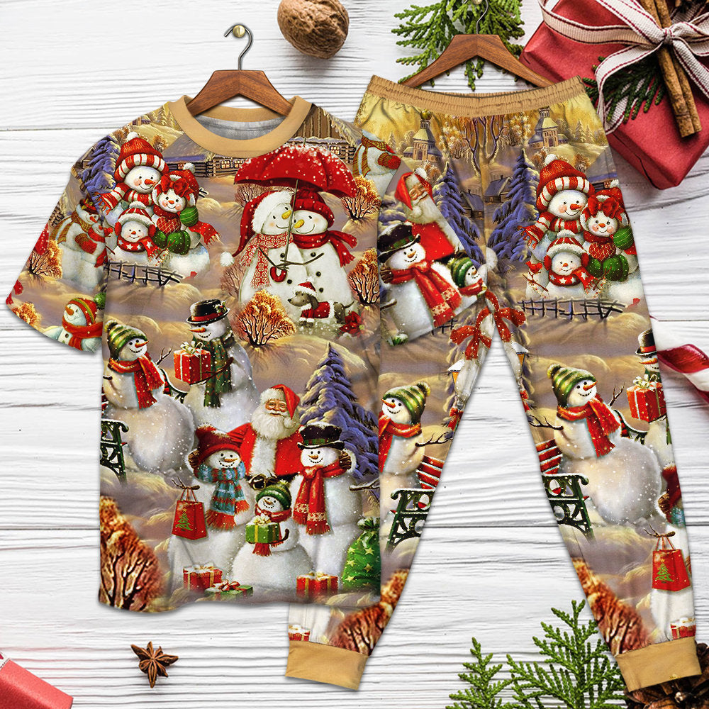 Christmas Snowman Couple Love Xmas - Pajamas Short Sleeve - Owls Matrix LTD
