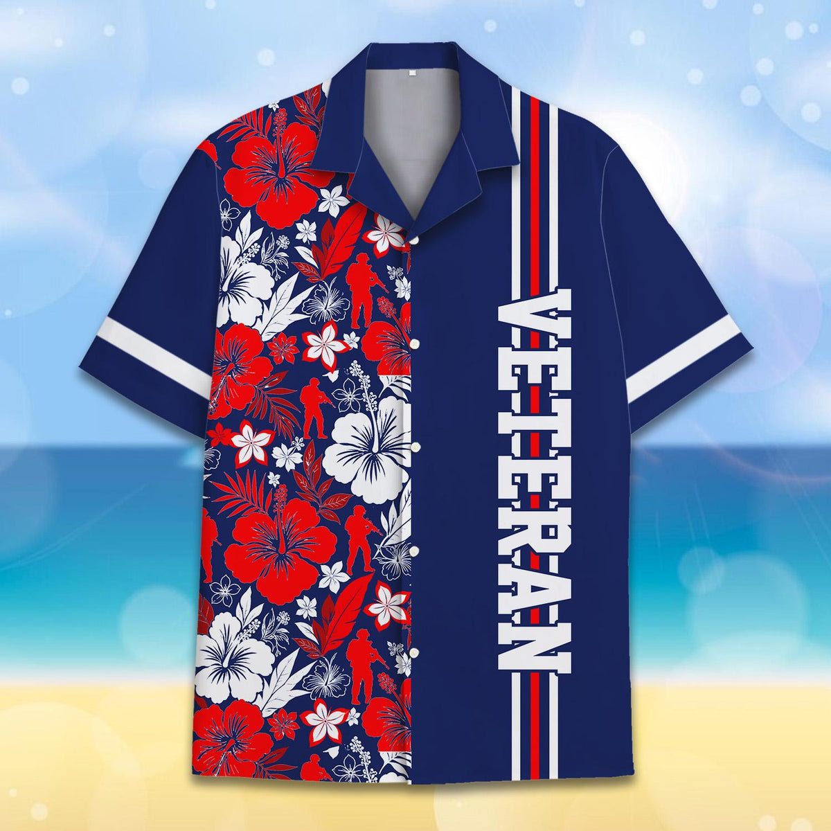 Patriotic Veteran Military Silhouette Hibiscus Floral – Hawaiian Shirt