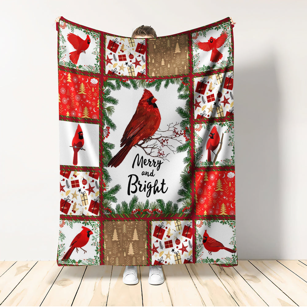 Cardinal Christmas Merry And Bright Flannel Blanket For Soft Bed Couch And Home Comfort