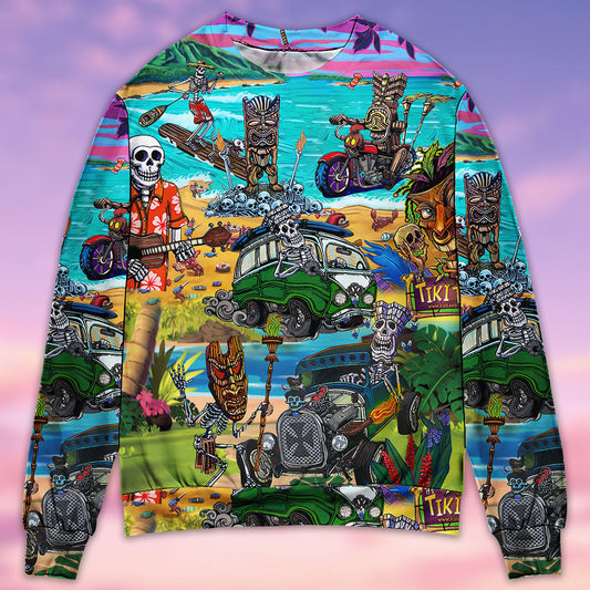 Skull And Tiki Summer Vibe Art – Sweater - Ugly Christmas Sweater
