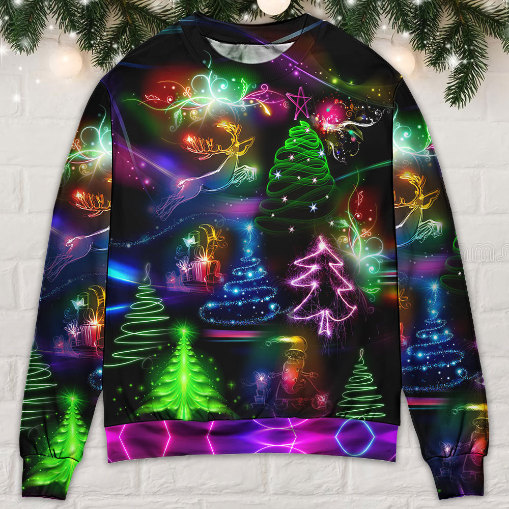 Christmas Neon Tree And Snowman Art – Sweater - Ugly Christmas Sweater