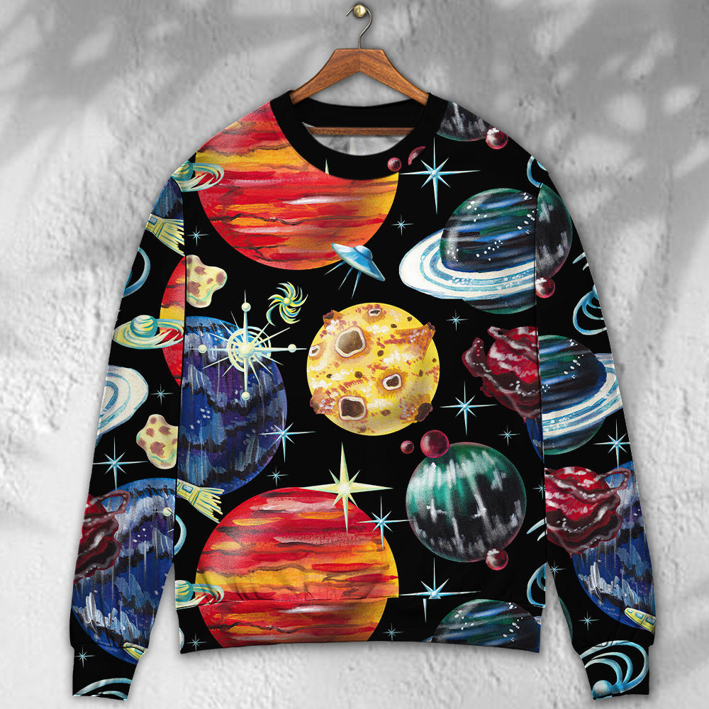 Planet Black Cosmic Art Style – Sweater - Ugly Christmas Sweater