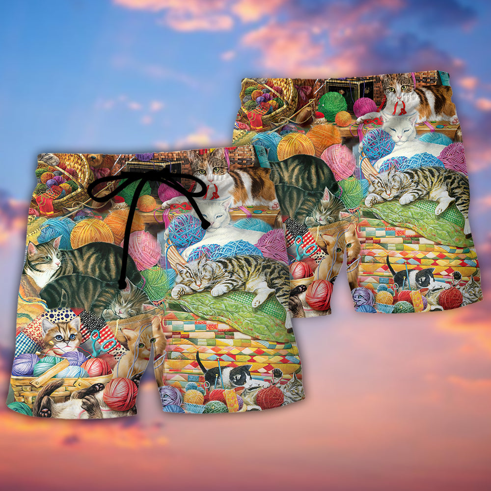 Cat Knitting Hobby Lover – Beach Short
