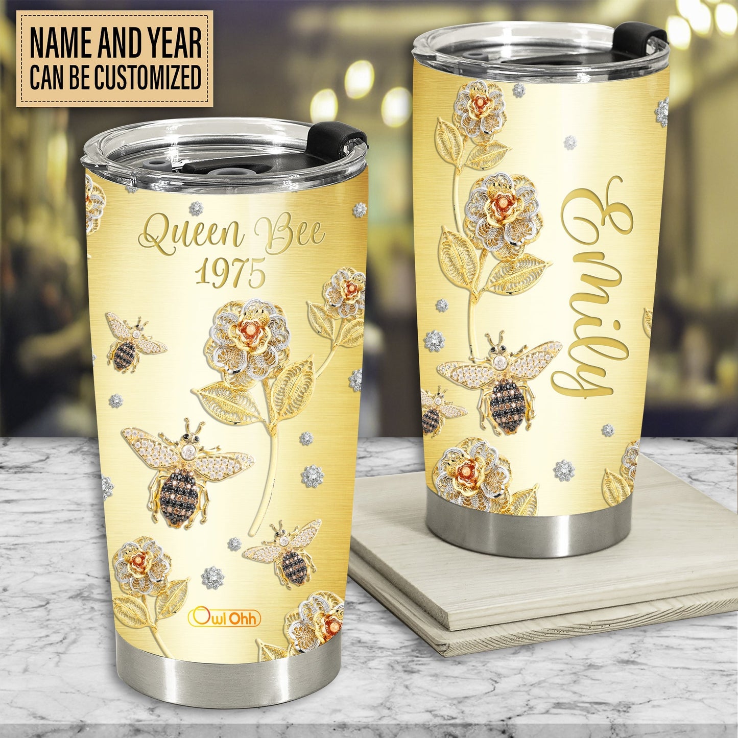 Queen Bee Jewelry Golden Personalized 20 Oz Tumbler