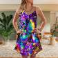 Cat Run The World – Women's Summer Sleeveless V-Neck Camisole Dress