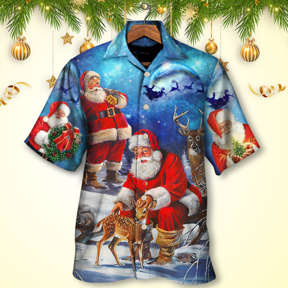 Christmas Santa Night Sky Holiday Art – Hawaiian Shirt