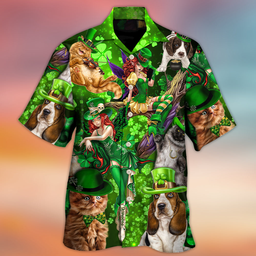Irish Cat Girl St Patrick Green Glow – Hawaiian Shirt