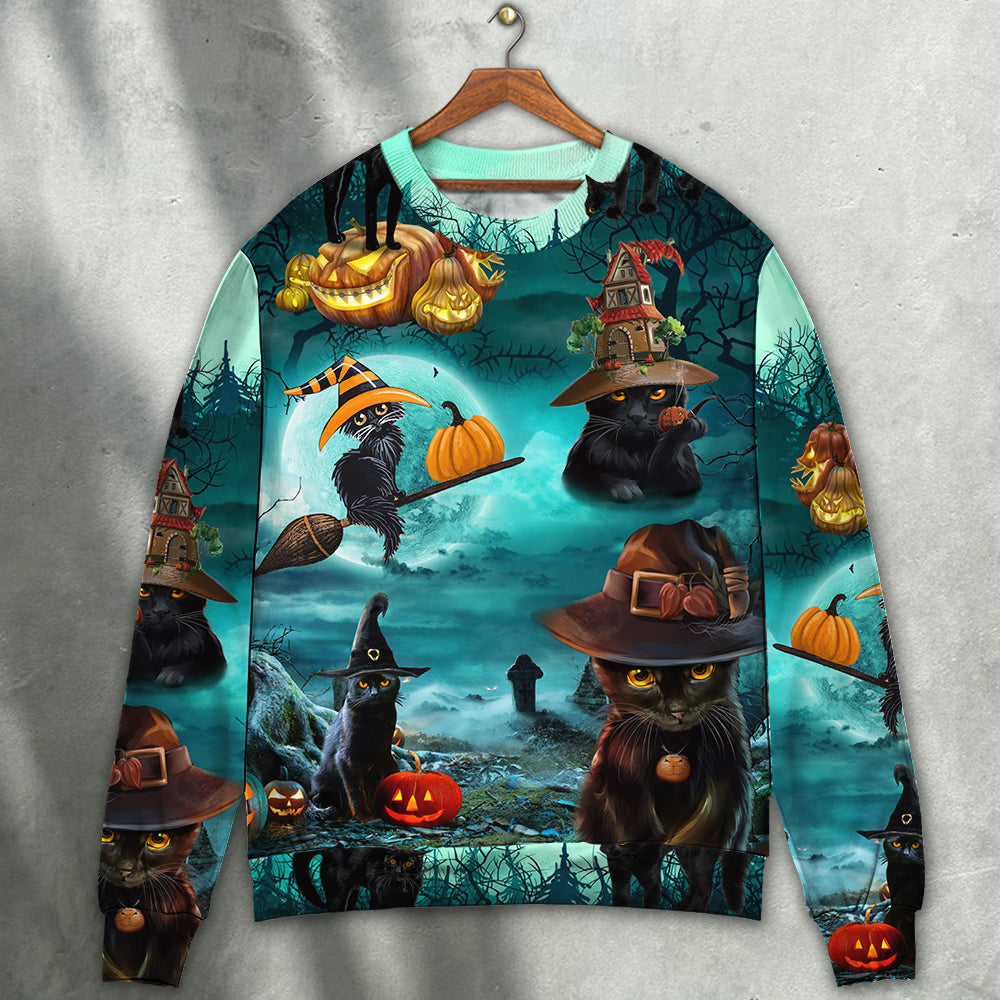Halloween Black Cat Pumpkin Art Style – Sweater - Ugly Christmas Sweater