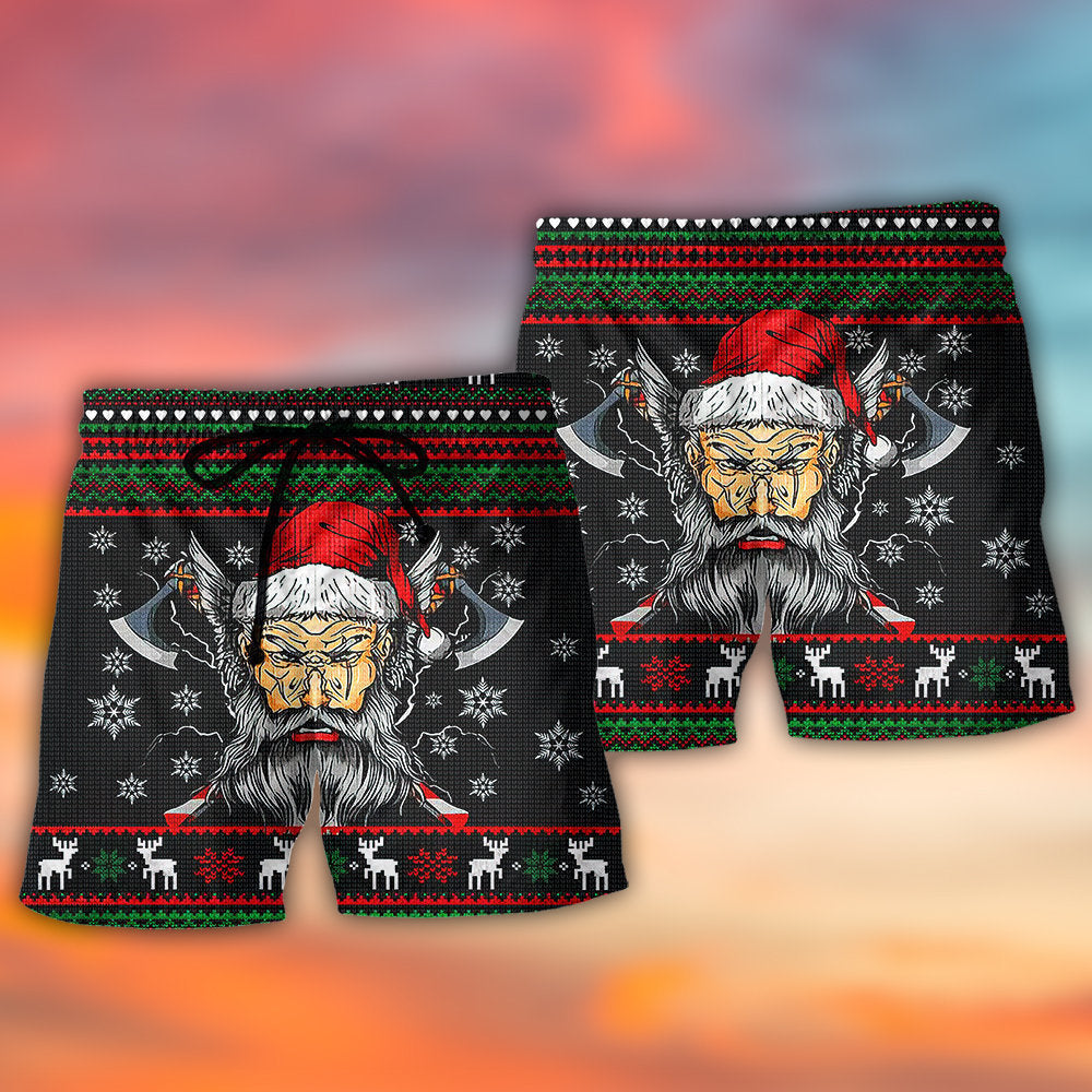 Christmas Deck Valhalla With Skull Of Glory - Beach Short - Owls Matrix LTD