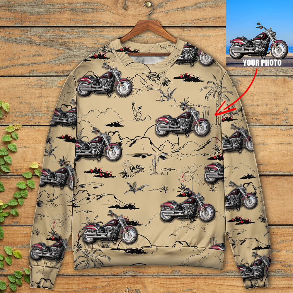 Motorcycle Desert Cactus Mountain Art – Sweater - Ugly Christmas Sweater