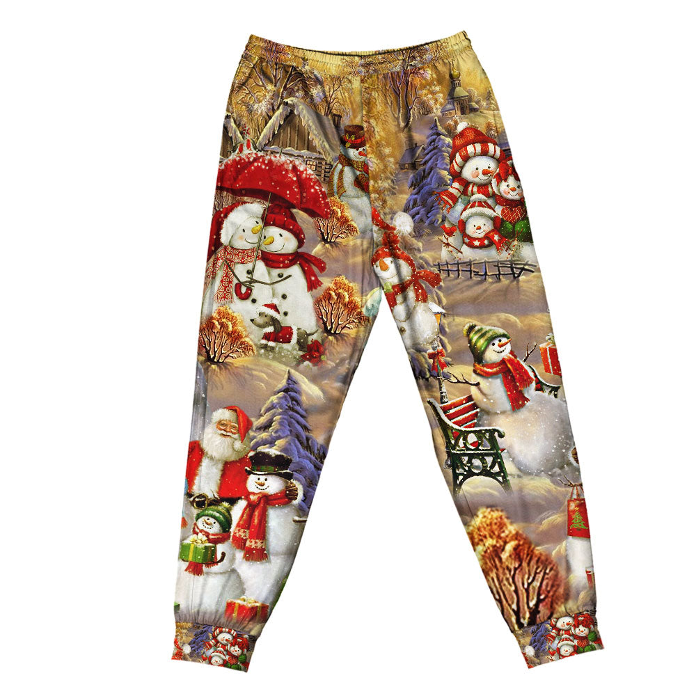 Pants / S Christmas Snowman Couple Love Xmas - Pajamas Short Sleeve - Owls Matrix LTD