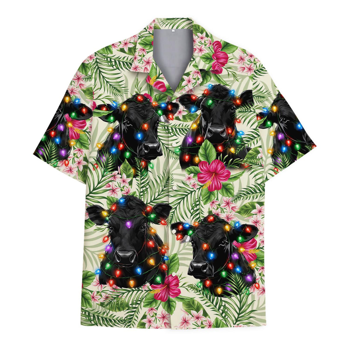 Black Angus Cow Christmas Lights Holiday – Hawaiian Shirt