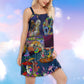 Hippie Skull Dancing Moon – Women's Summer Sleeveless V-Neck Camisole Dress