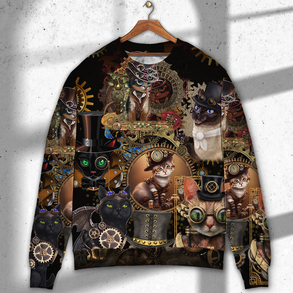 Steampunk Cat Art Calm Mechanical Style – Sweater - Ugly Christmas Sweater