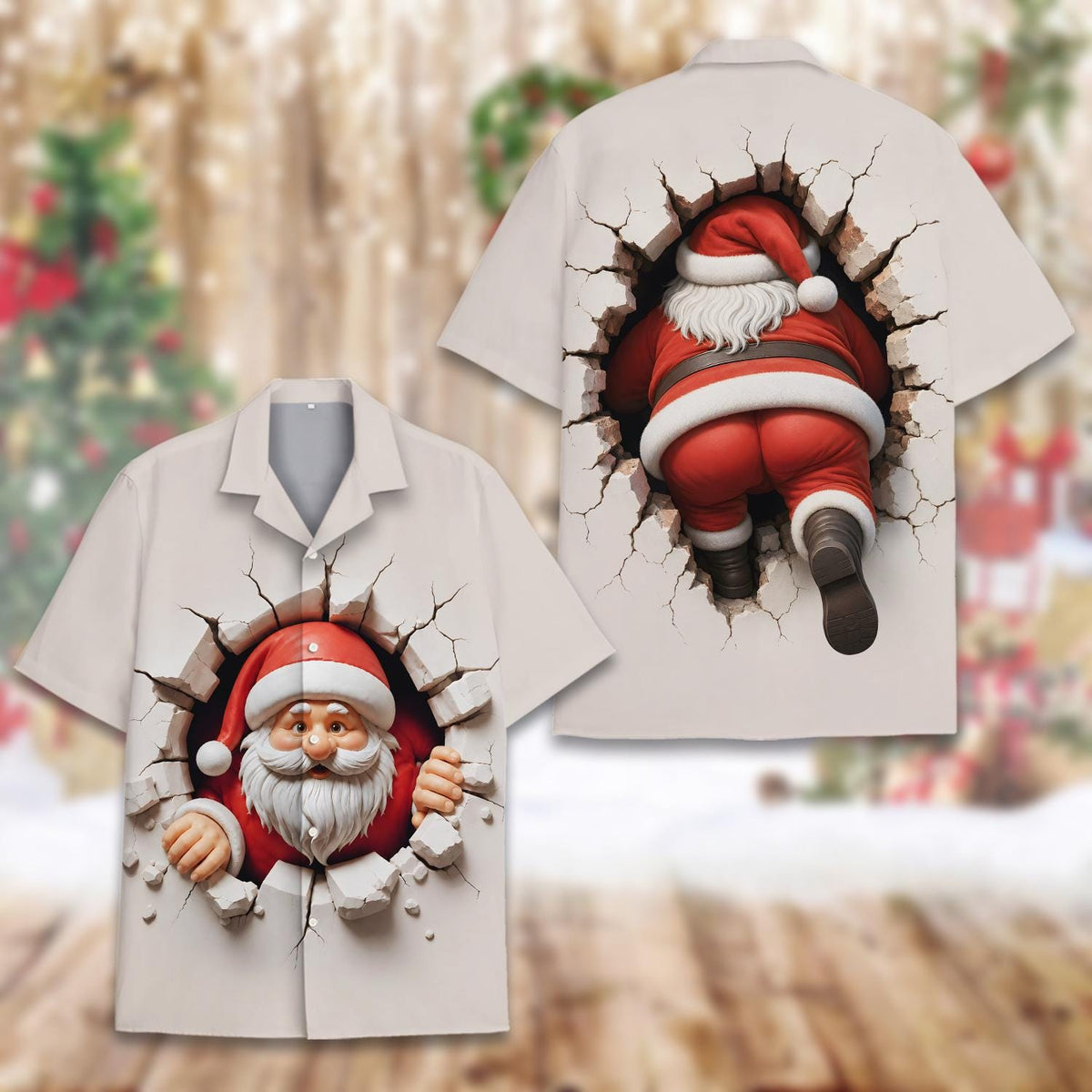 Santa Christmas Wall Break Optical Illusion Holiday – Hawaiian Shirt