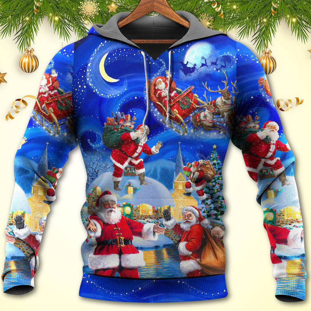 Christmas Santa Town Magic Night Art - Hoodie