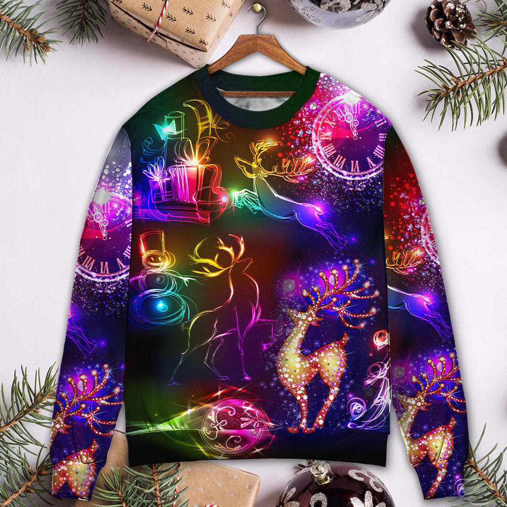 Christmas Reindeer Neon Light Art – Sweater - Ugly Christmas Sweater