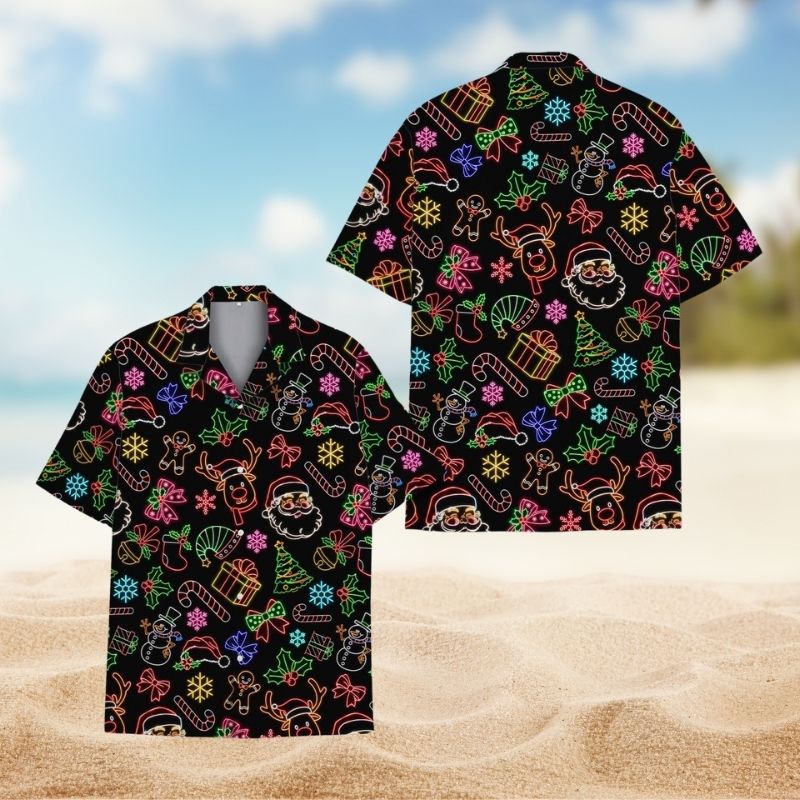Christmas Neon Santa Reindeer Retro Glow – Hawaiian Shirt