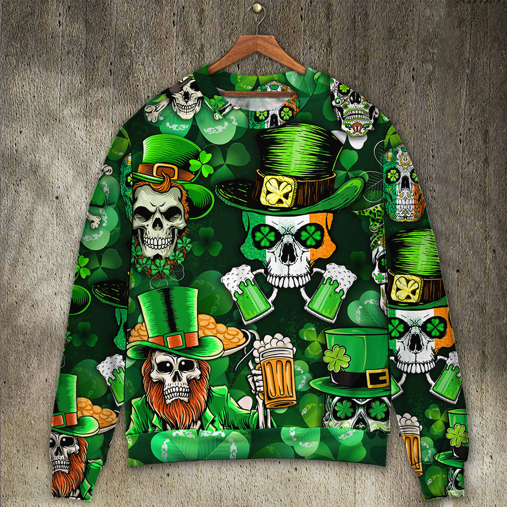 Irish Skull St Patrick Green Light – Sweater - Ugly Christmas Sweater