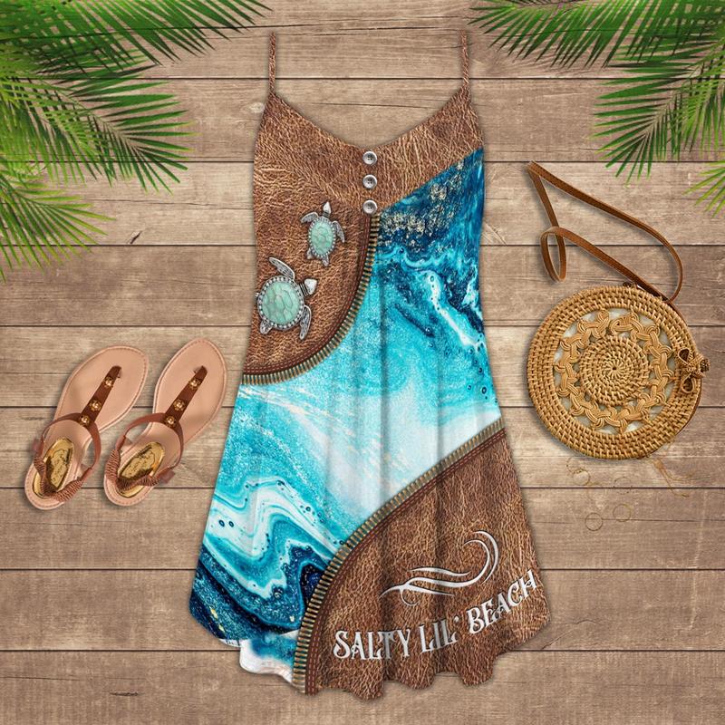 Salty Life Turtle Beach Soul – Women's Summer Sleeveless V-Neck Camisole Dress
