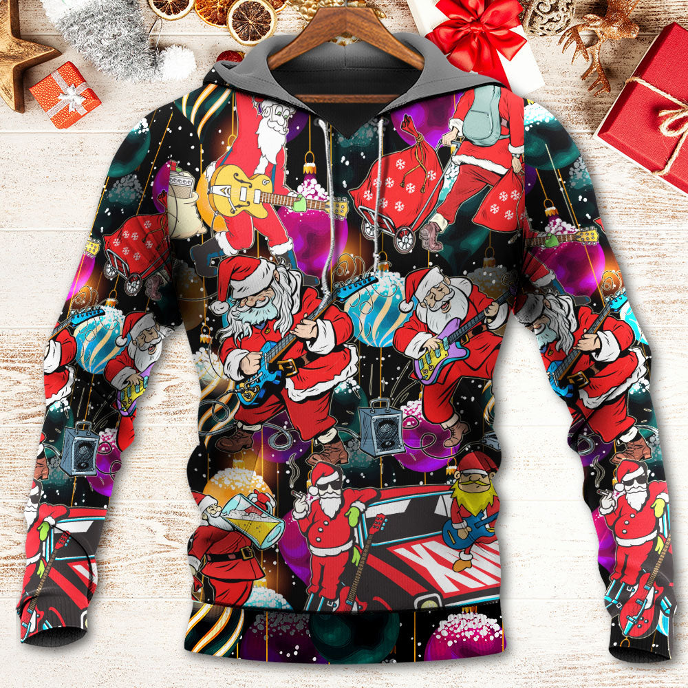 Christmas Guitar Music Santa Merry Xmas - Hoodie