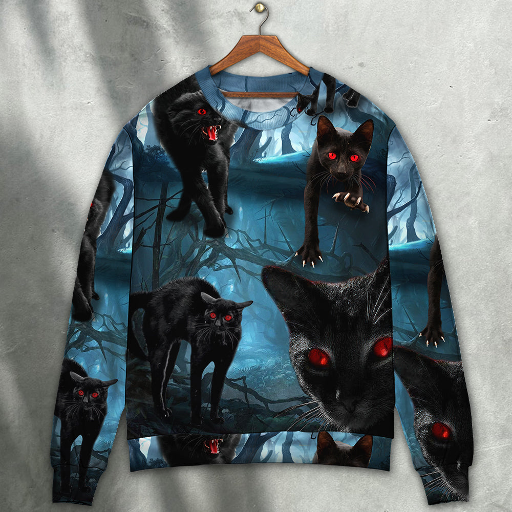 Halloween Black Cat Spooky Art Style – Sweater - Ugly Christmas Sweater