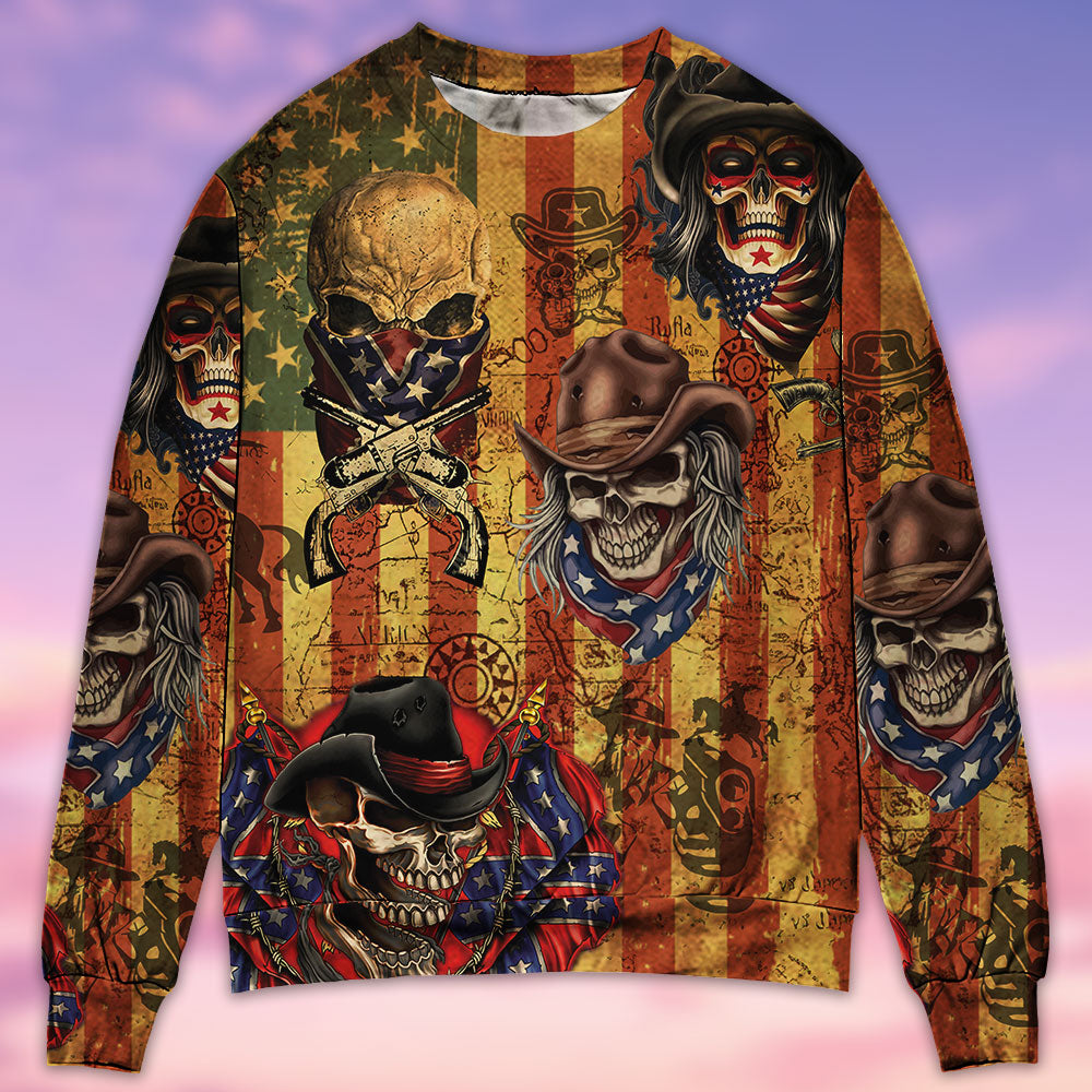 Retro Cowboy Skull America Style – Sweater - Ugly Christmas Sweater