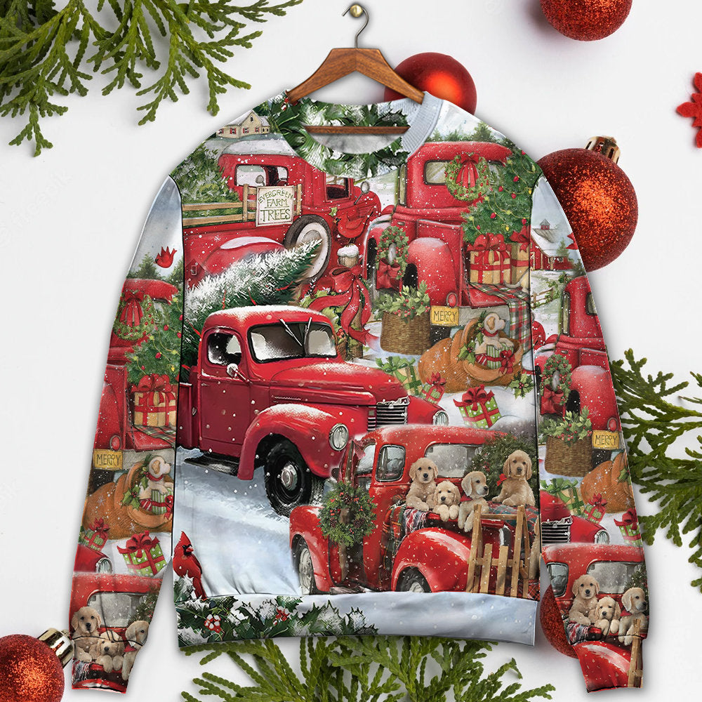 Christmas Red Truck Puppy Xmas Tree – Sweater - Ugly Christmas Sweater