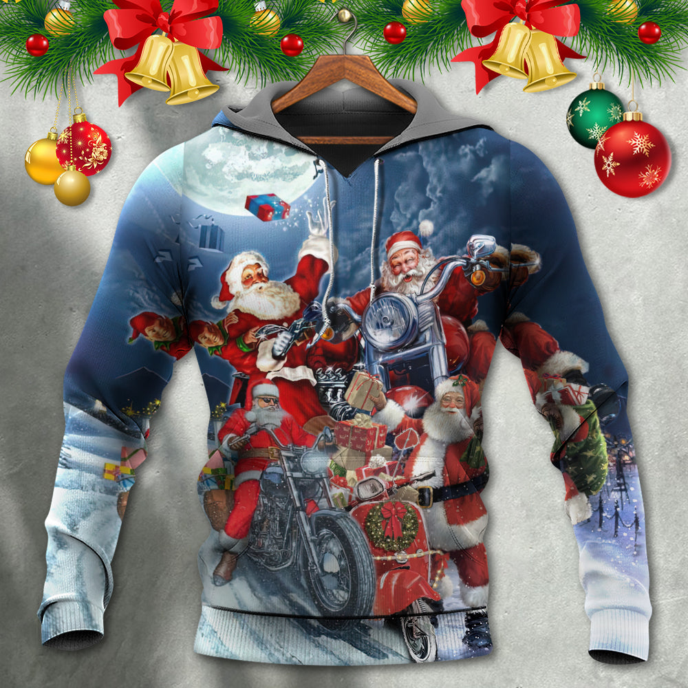 Christmas Santa Motorbike Instead Of Reindeer - Hoodie