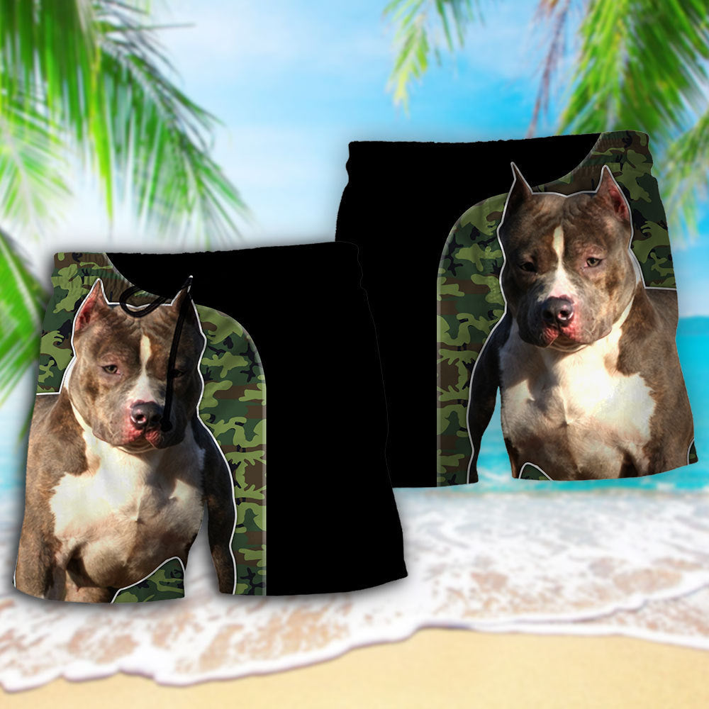 Pitbull Camo Strong Best Dog Dad Personalized - Beach Short