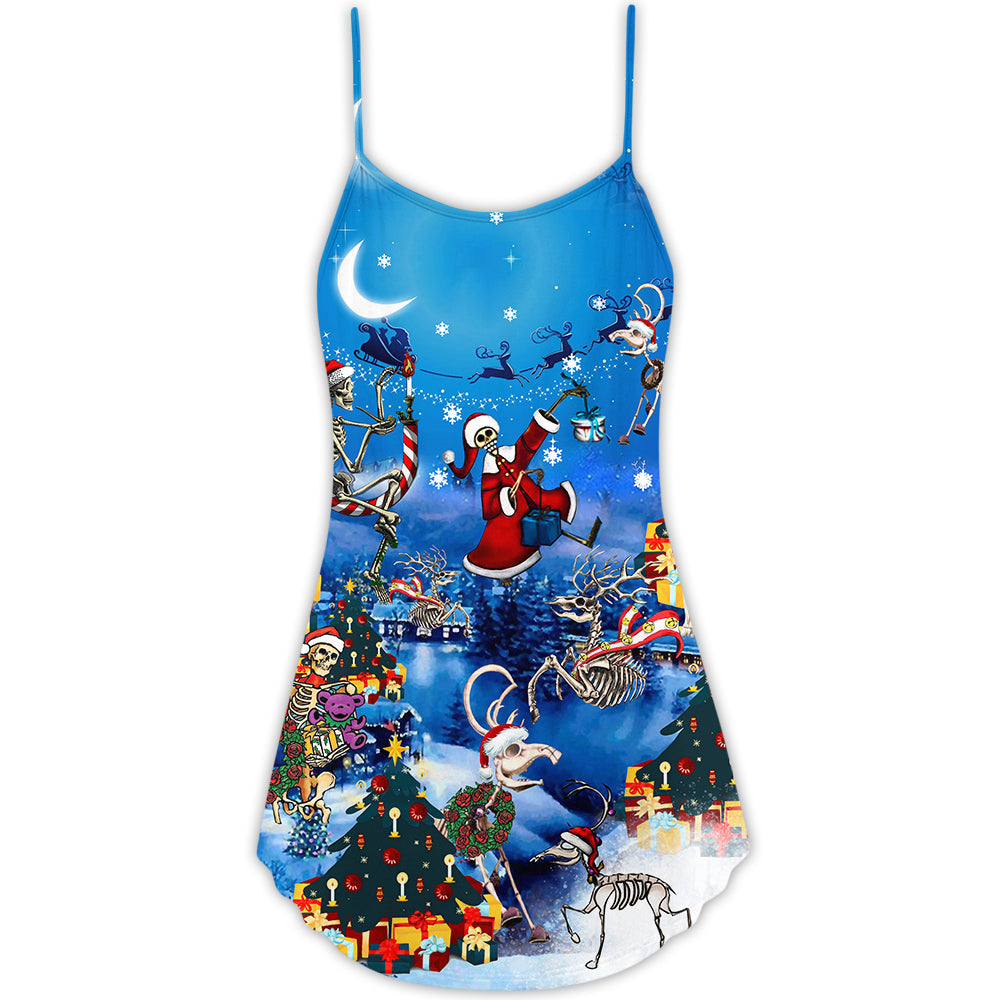 Christmas Skull Merry Holiday Theme – Women's Summer Sleeveless V-Neck Camisole Dress