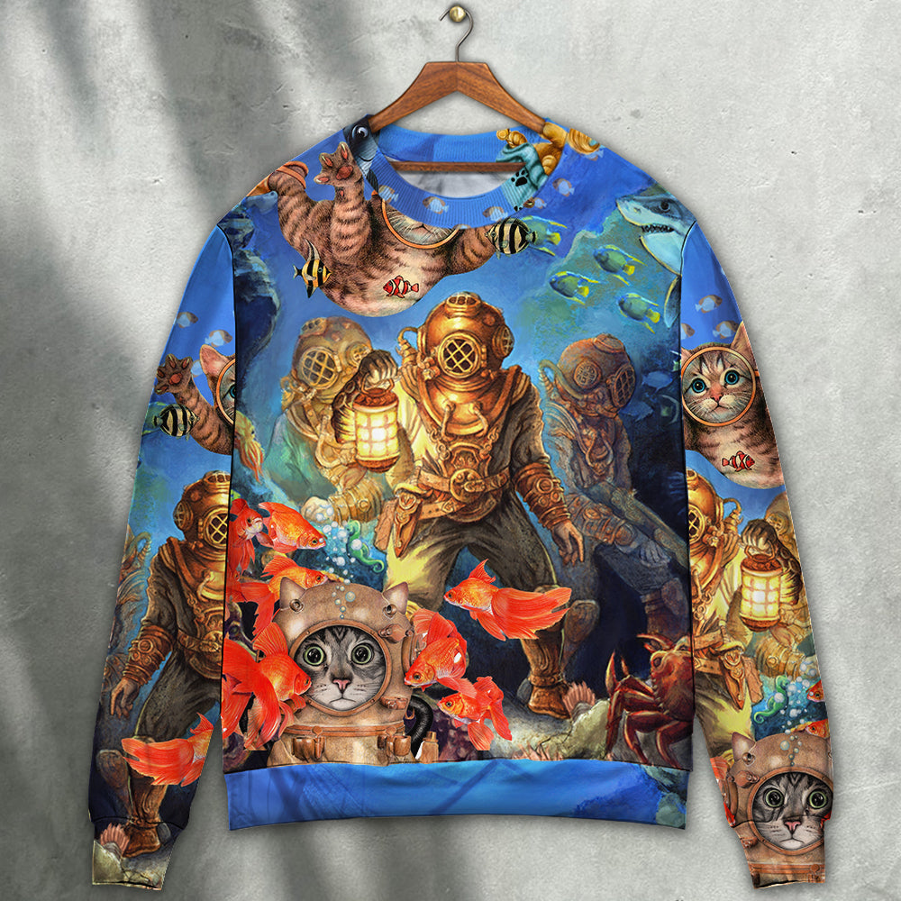 Diving Cat Under The Sea Art – Sweater - Ugly Christmas Sweater