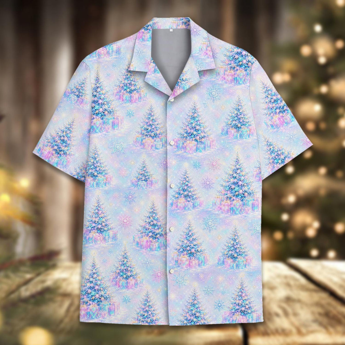 Hologram Christmas Tree Sparkling Snowflake Holiday – Hawaiian Shirt