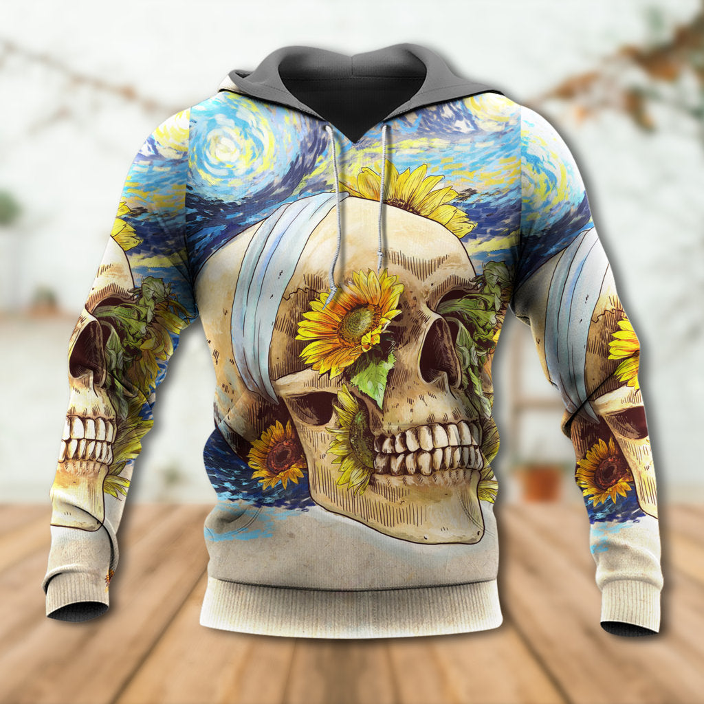 Skull And Sunflower Vintage Starry Art – 3D Hoodie