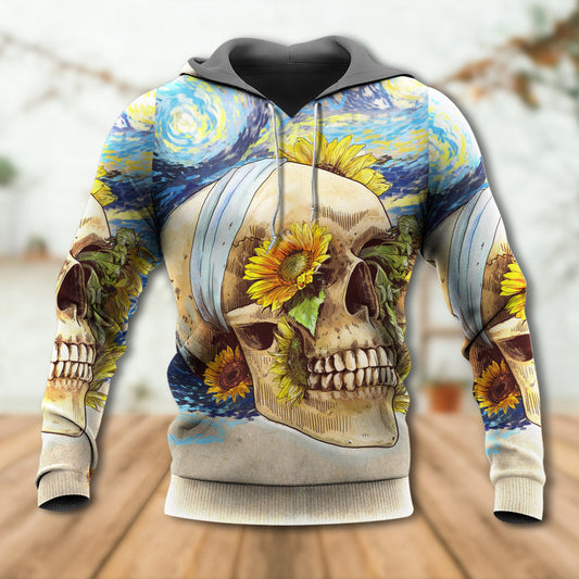 Skull And Sunflower Vintage Starry Art – 3D Hoodie
