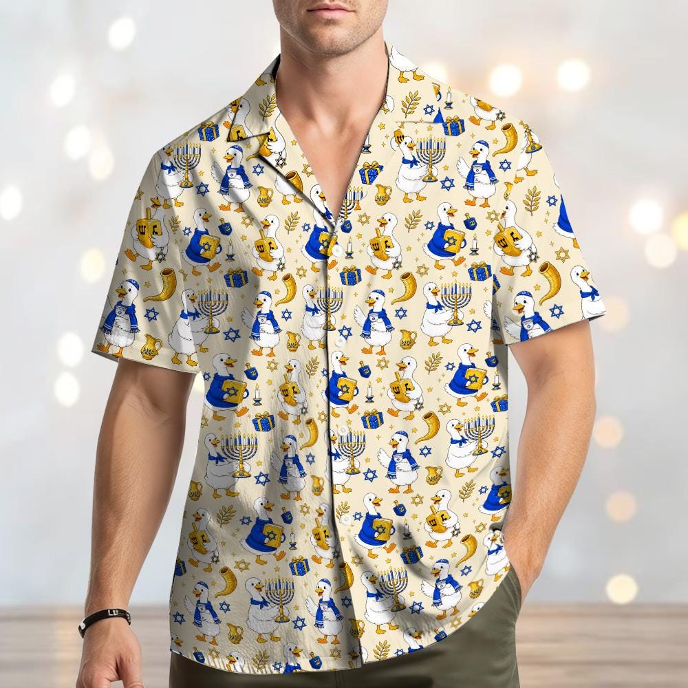 Funny Hanukkah Duck Menorah Shofar Dreidel – Hawaiian Shirt