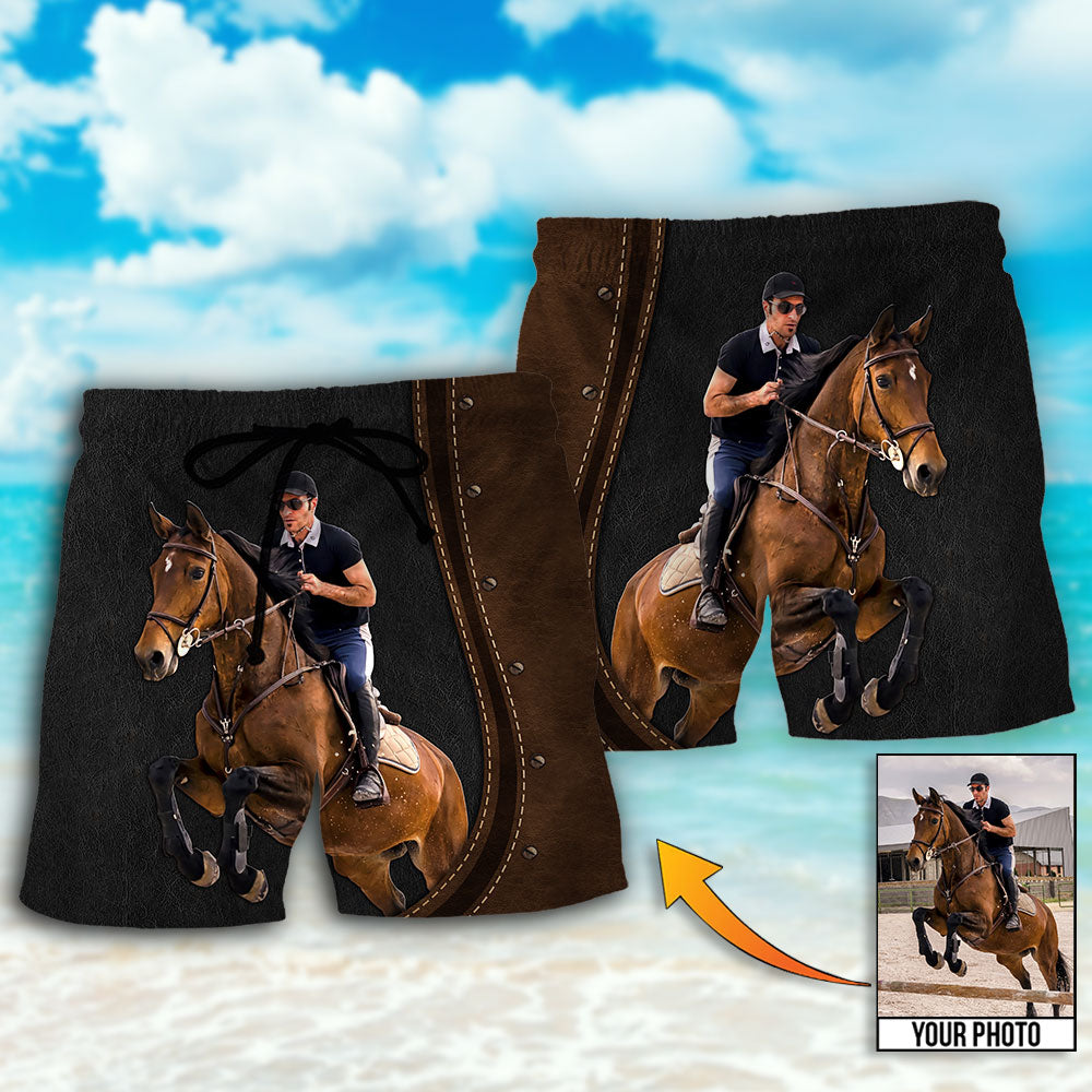 Horse Riding Horse Leather Style Custom Photo - Beach Short - BEAS05TNH270622 - Owls Matrix LTD