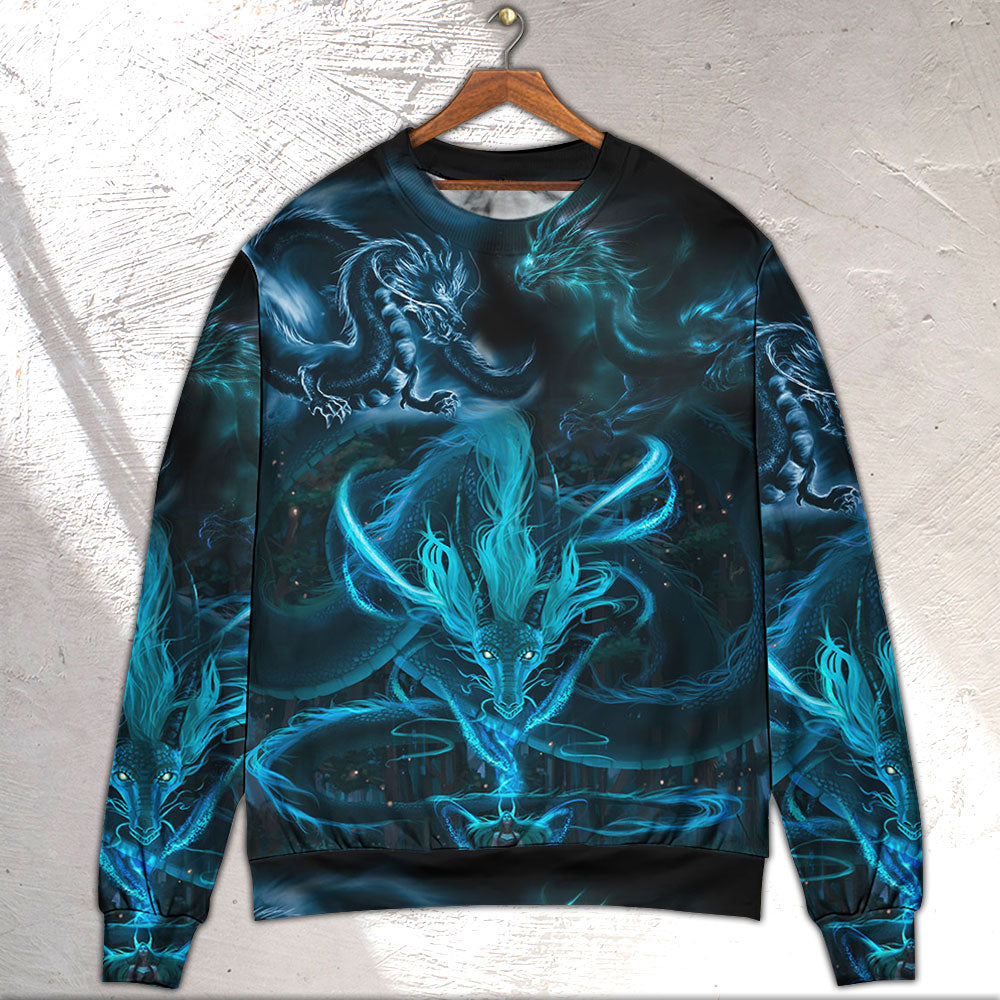 Blue Dragon Lightning Witch Fantasy Art – Sweater - Ugly Christmas Sweater