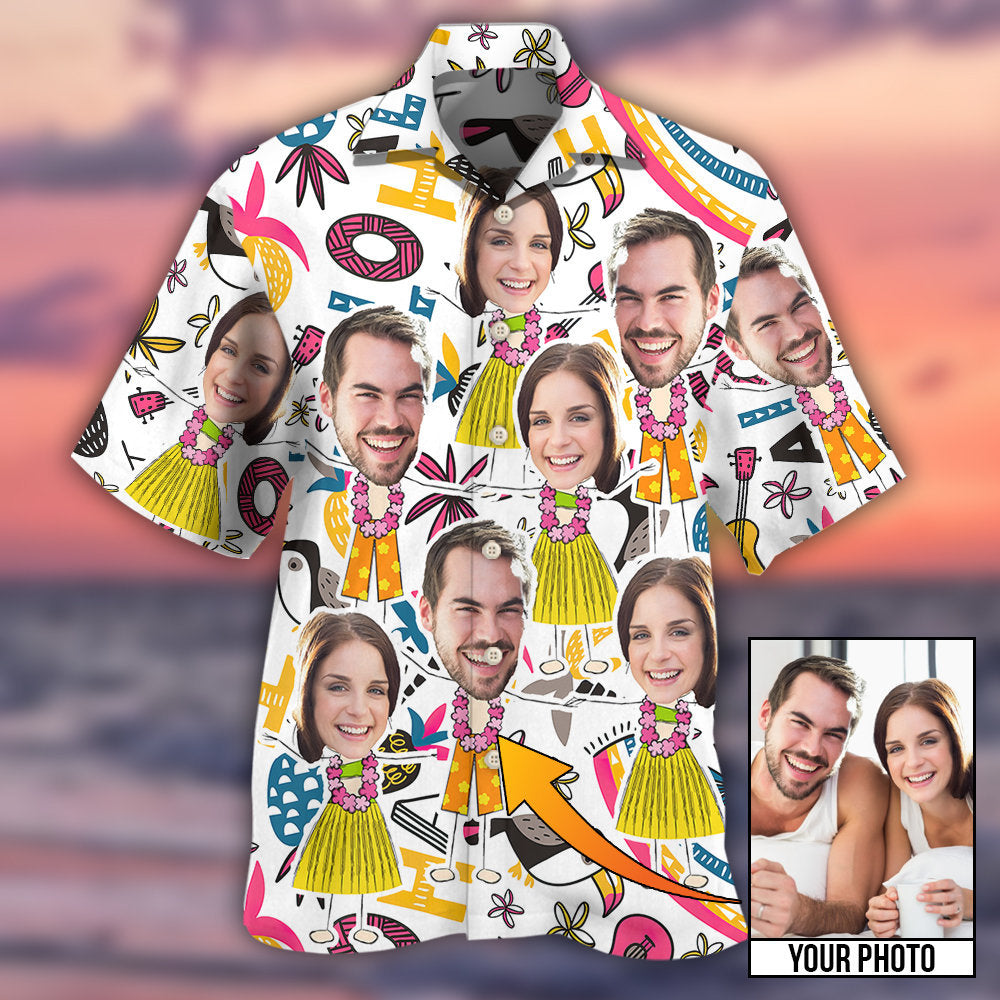 Face Couple Tropical Aloha Custom Photo - Hawaiian Shirt