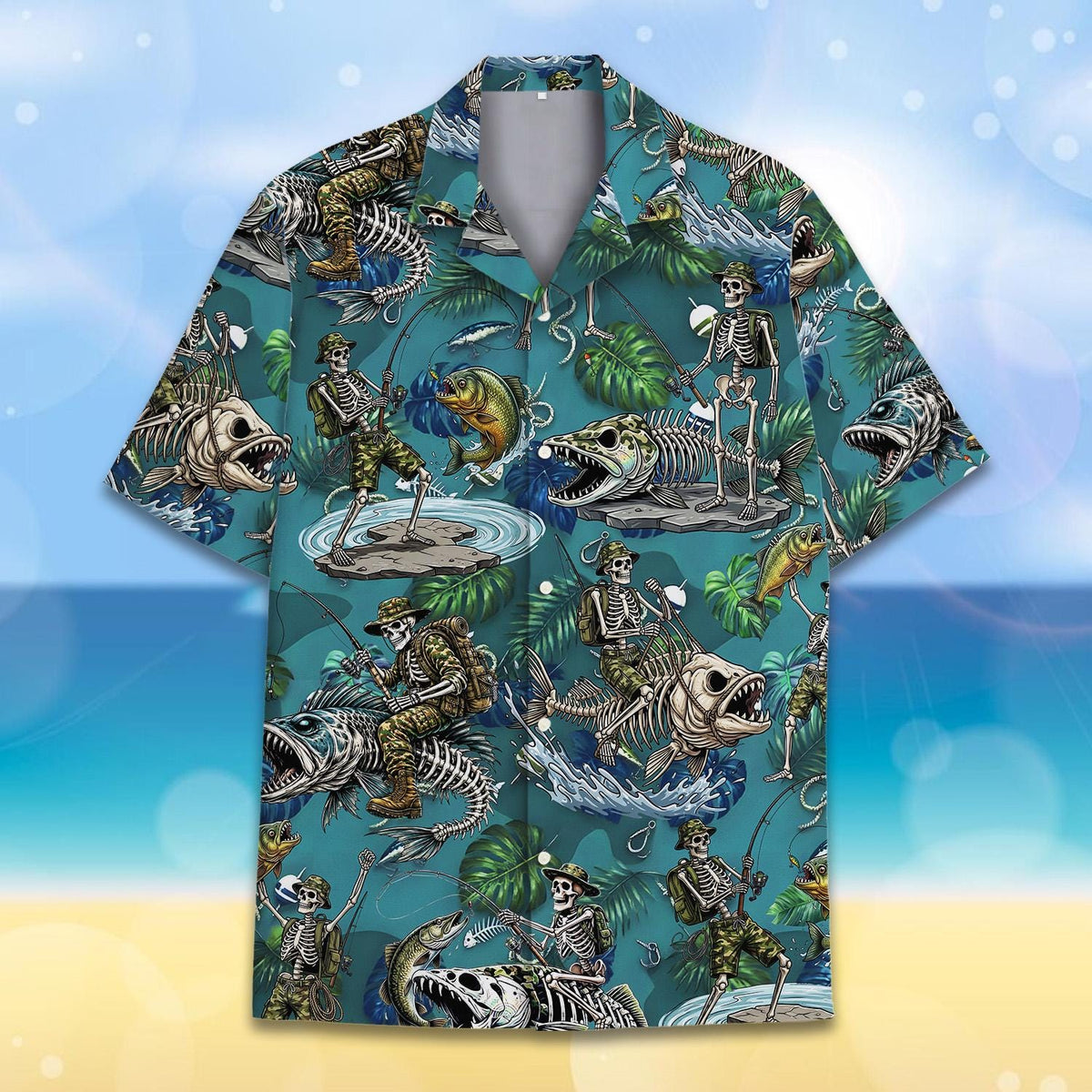 Veteran Skeleton Bass Fishing Fish Bone Outdoor – Hawaiian Shirt