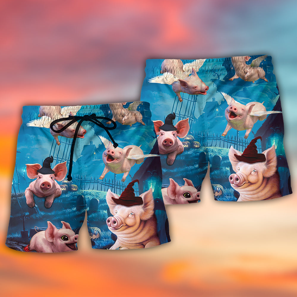 Halloween Flying Pig Pumpkin Art - Beach Short