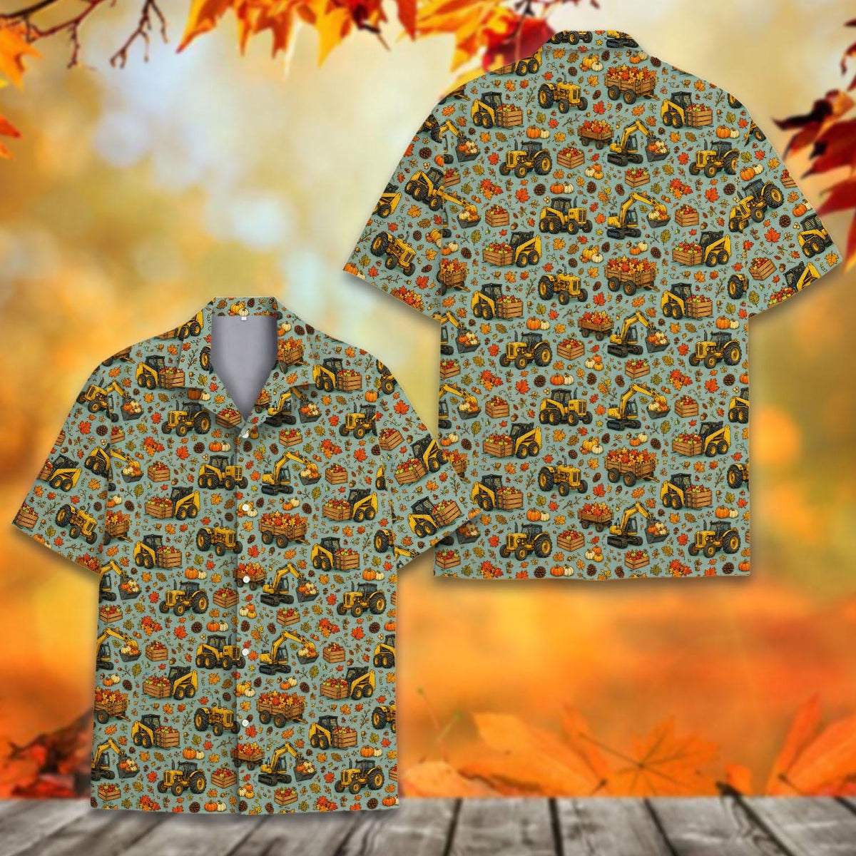 Autumn Farm Tractor Skid Steer Pumpkin Harvest – Hawaiian Shirt